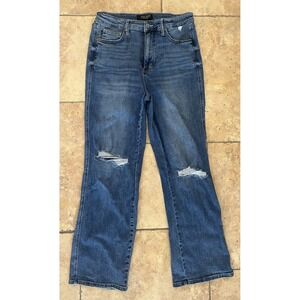 Judy Blue Jeans Womens 13 31 Blue Distressed Straight Leg Mid Rise Denim JB88785